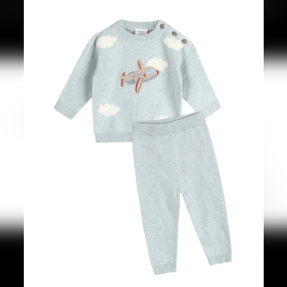 Viverano Organics Other - Kids Airplane Knit Matching Set in Light Blue